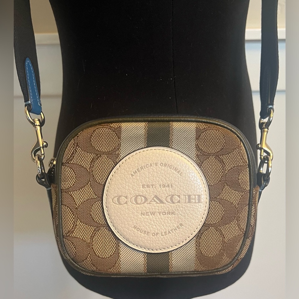 Coach Mini Dempsey Camera Bag In Signature Jacquard With Stripe And Coach Patch